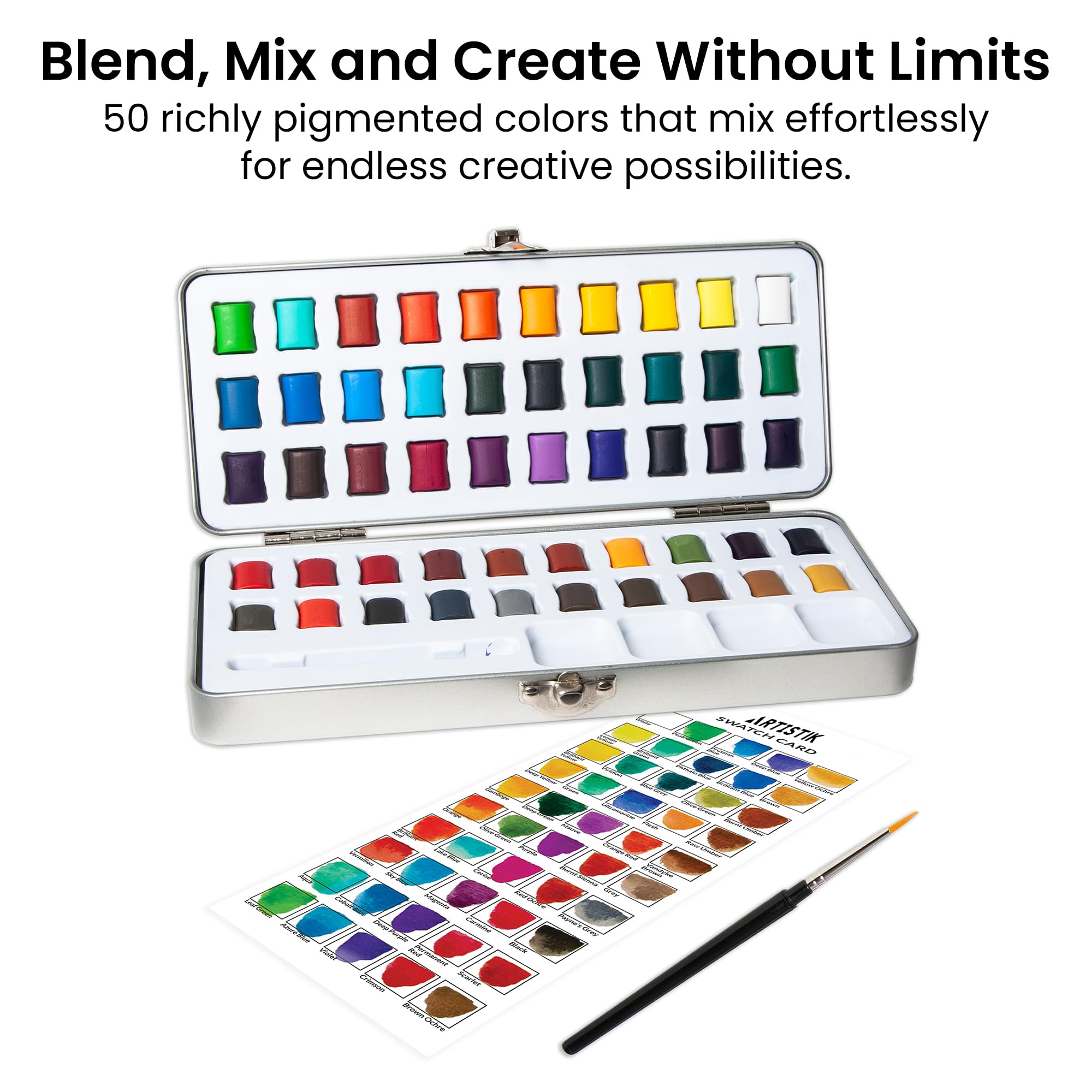 Amazon | ARTISTIK 水彩絵の具セット - 50色 ハーフパンパレットと